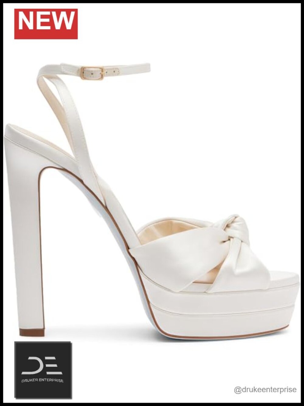 Women Platform Block Heel Sandals Open Toe Ankle Strap Satin Chunky Heel 130mm